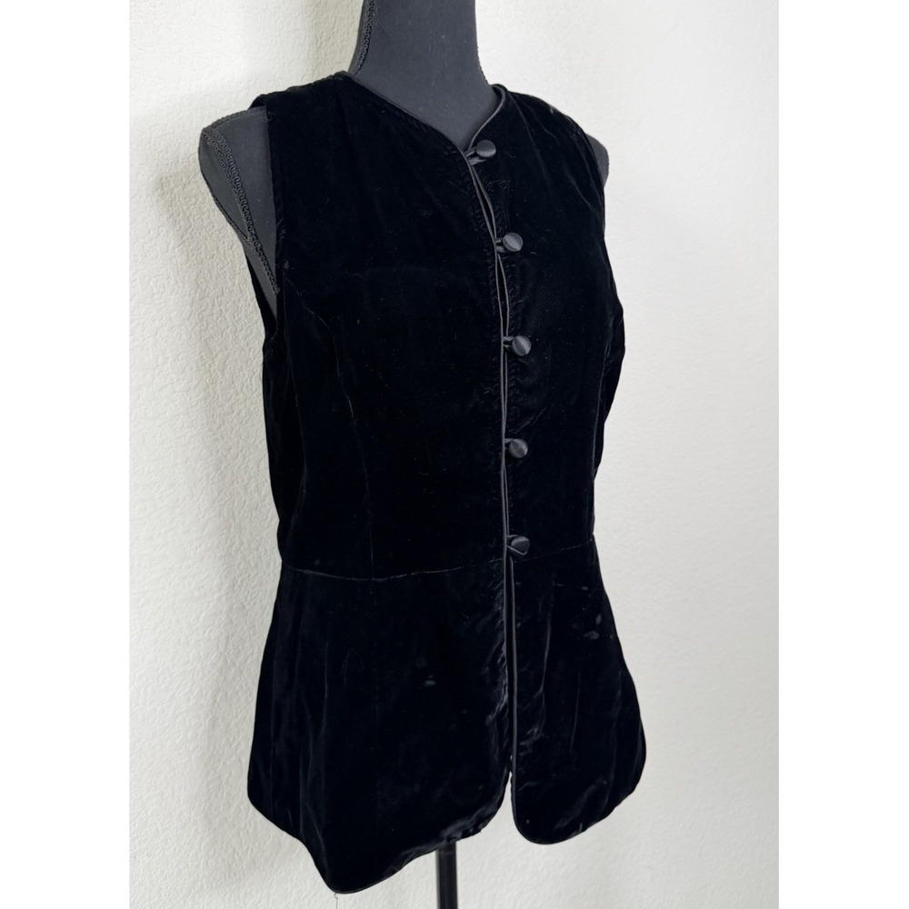 Harris Wallace‎ Velvet Vest Sleeveless Black Button Front Sz S Whimsigoth Vtg - Picture 2 of 8